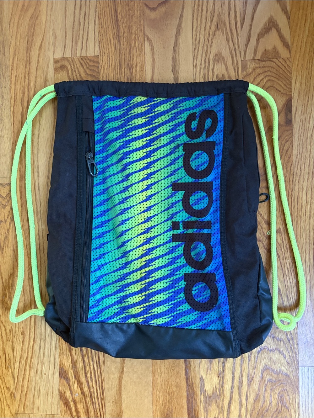 Adidas Blue & Neon Green Drawstring Backpack